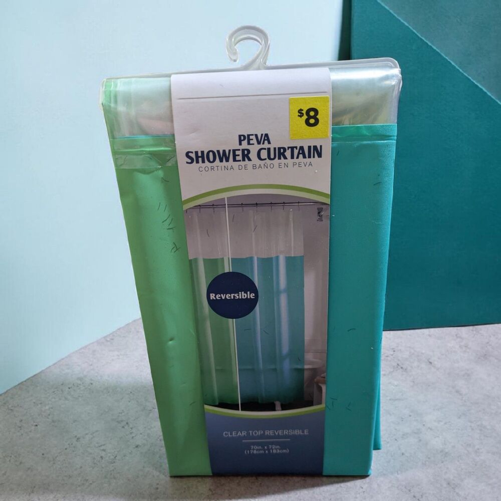 Reversible PEVA Shower Curtain 70 x 72 Clear Top Waterproof Bathroom Curtain